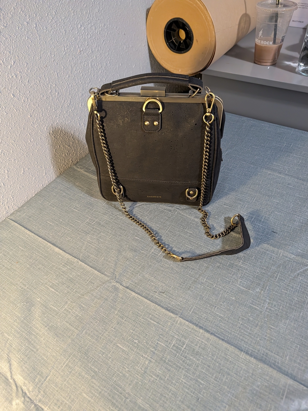 Bebebark Black Cork Purse with Chain Strap